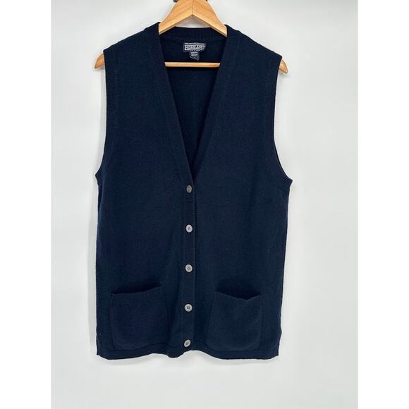 Vintage Lands End 100% 2 Ply Cashmere Button Sweater Vest Women Medium Navy Blue - Picture 1 of 8